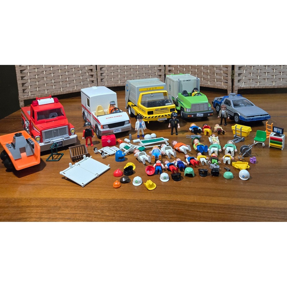 Playmobil City Action Vehicle Lot Fire Truck Ambulance Garbage Truck DeLorean